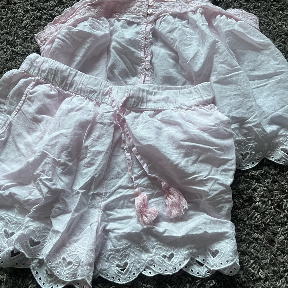 Pink Eyelet Trim Pajama Set Shabby Chic Brand